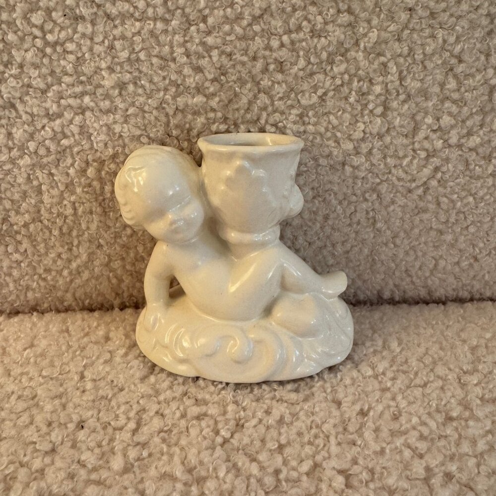 Vintage White Porcelain Cherub Candle Holder